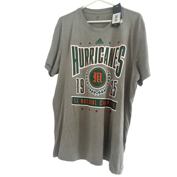 adidas Heathered Charcoal Miami Hurricanes 5X National Champs Tri-Blend Sz XL - Picture 4 of 8